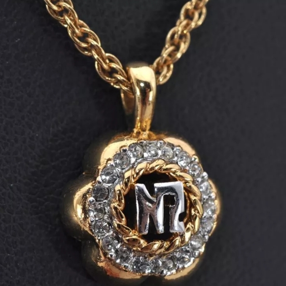 Nina Ricci Goldplated Necklace W/Rhinestone Logo Pendant EUC! - Picture 6 of 14